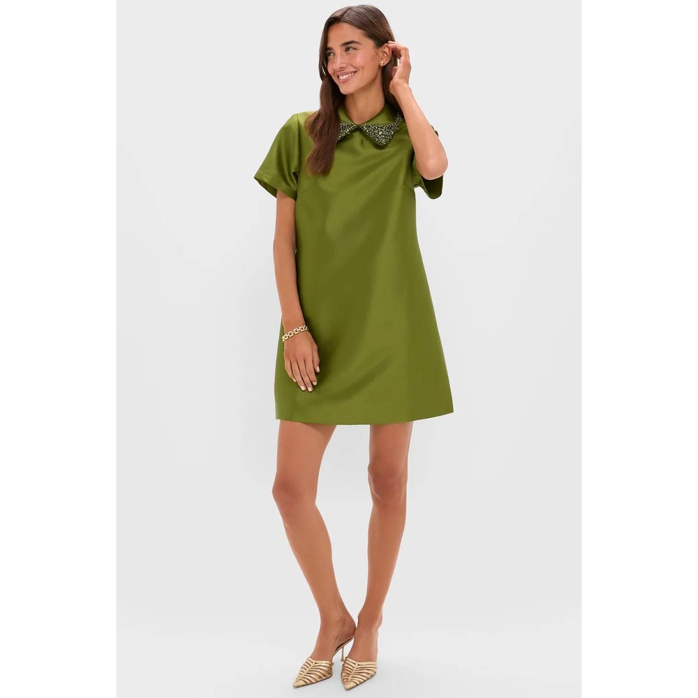 Tuckernuck Green Embellished Aurelie Shift Dress Small Short Sleeve Mini NWT